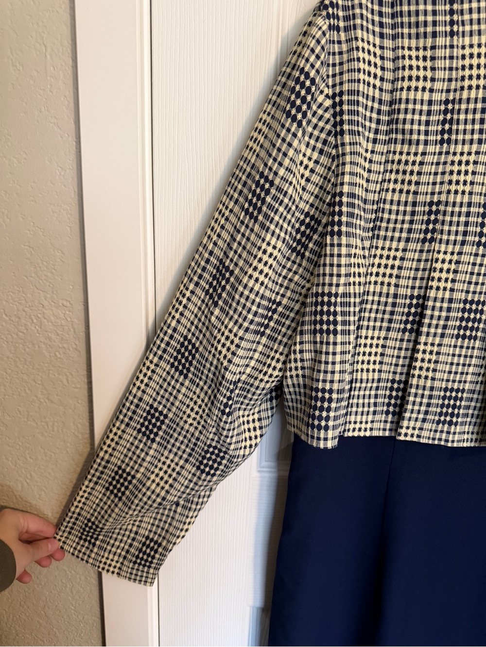 Ultra Dress Size 14 Navy Plaid Overlay Dress Modest Career Church Vintage Style - Picture 4 of 8
